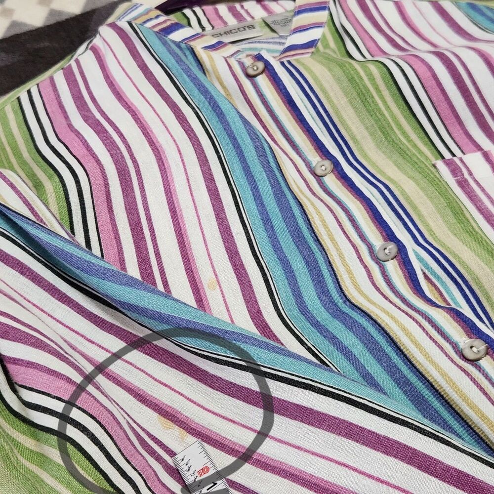 Chicos Linen Dress Size 1 (Small) Striped Pattern Front Buttons - Picture 8 of 12